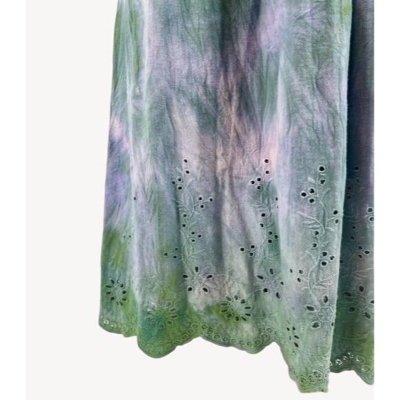 RARE Zara Tie Dye Crochet Eyelet Trim Tie Waist Peasant Croquette Maxi Dress - Picture 5 of 10